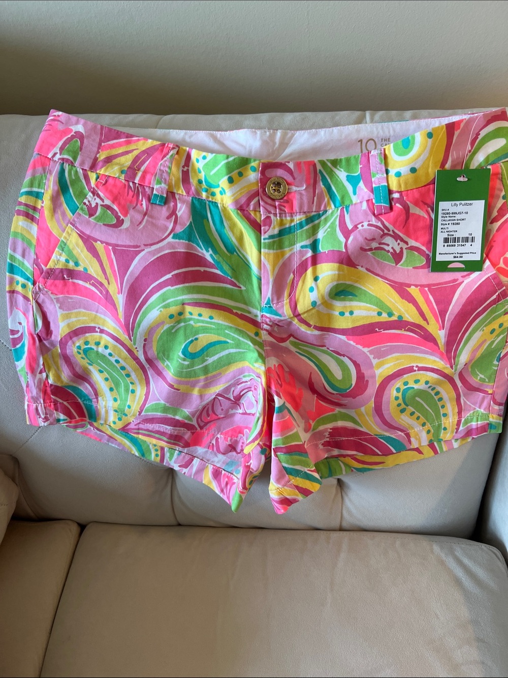 Lilly Pulitzer Neon Paisley Cotton Bermuda Shorts - Pink, Yellow, Green